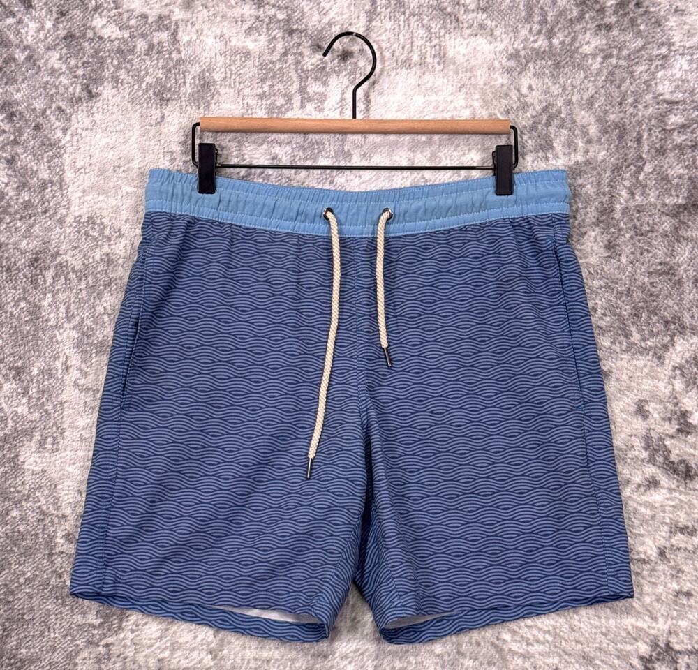 Fair Harbor Bayberry Trunks Small Mens Blue Waves Print Drawstring Waist Lined - Picture 1 of 6